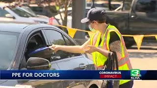 Doctors from smaller medical practices pick up PPE at Cal Expo