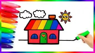 Cute Rainbow House Drawing & Coloring  Learn Colors for Kids