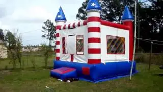USA Flag Bounce House blown up for the first time