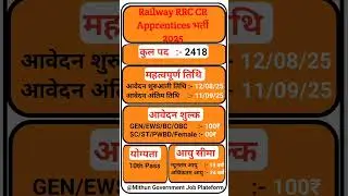 RRC CR Apprentice भर्ती 2025 | 2418 पदों पर आवेदन शुरू | योग्यता, उम्र, आवेदन प्रक्रिया #railway