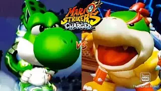 Mario Strikers Charged Yoshi Vs Bowser Jr in Stormship Stadium 