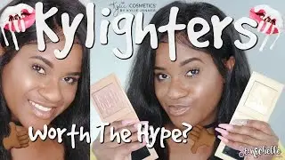 KYLIE COSMETICS KYLIGHTER REVIEW | SWATCHES & DUPES | DARK SKIN | E.Michelle