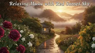 Relaxing Music with Red Sunset Sky 🌅 Soft Smoke & Peaceful Countryside View | Calm & Stress Relief