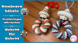 Sombrero häkeln | dreifarbiges Würmchen | Schritt für Schritt | Gesicht malen @DiYlBeInspired