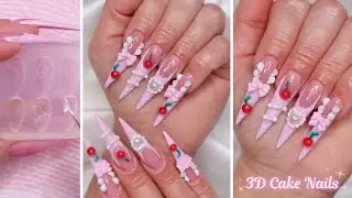 How To: Valentine's Day Cake Nails🍒🍰Using 3D Molds I Acrylic Nails