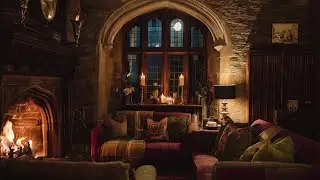 🕯️ Cozy Castle Fireplace & Candlelight Ambience | Relaxing Night Atmosphere | No Ads