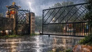 Open Gate in a Thunderstorm 🌧️⚡ Heavy Rain Sounds for Deep Sleep (No Ads)