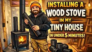 🏠 TINY HOUSE BUILD! Installing a WOOD STOVE in under 5 minutes!! 🔥🪵