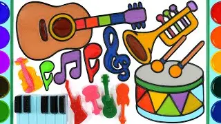 Making Guitar Jelly | instrument Jelly Painting & Coloring, music note, trumpet | Satisfying Video