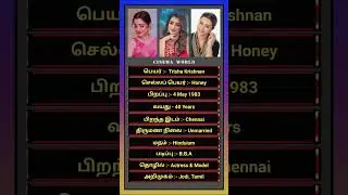 Actress Trisha Krishnan Biography / Age / Real Name / Dob / Religion - (Shorts-22) / (Episode-22)