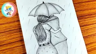 How To Draw Romantic Couple With Umbrella-Pencil Sketch / Couple Drawing For Beginners