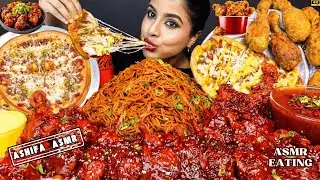 ASMR Eating Spicy Indian Food Chicken Hakka Noodles,Margherita Pizza,Leg Piece ASMR Eating Mukbang