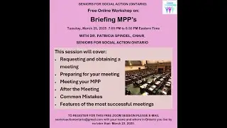 Workshop on Briefing Your Member of Provincial Parliament (MPP)