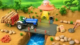 UFO Destroys the Bridge! 😱 DIY Mini Tractor Builds a Strong New Bridge @MinutiaCreator