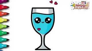 How to Draw a Cute Blue Lagoon Mocktail Glass Easy Step-By-Step Drawing and Coloring for Kids