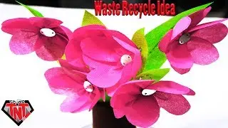 How To Make Waste Cloth Bags Sticks Flower || DIY Shopping Bags Flower Sticks
