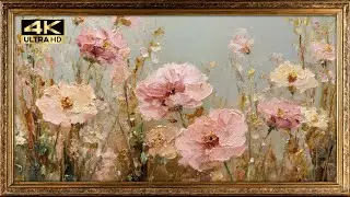 Blush Roses Abstract Art Vintage Oil Painting Wallpaper | Screensaver 4K