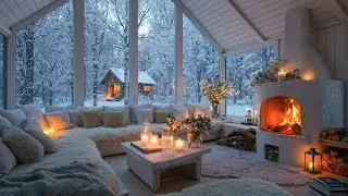 🤍 Cozy White Lounge Piano | Winter Fire & Snowfall for 4 Hours ❄️ | Relax Unwind and Stress Relief