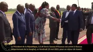 Le Pr&eacute;sident Denis Sassou-N&rsquo;Guesso arrive &agrave; Ouesso (Sangha), pour un s&eacute;jour de travail. 19 mai 2023