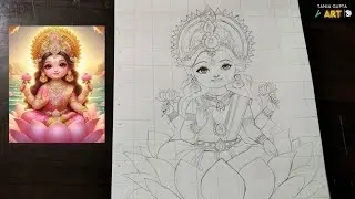 Cute Maa Laxmi Outline Drawing Tutorial , Easy Step by Step , Tania Gupta Art