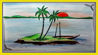 comely island natural scenery imprint by pencil
