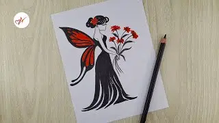 How to Draw a Beautiful Fairy Girl with Butterfly Wings | Easy Pencil & Color Drawing Tutorial