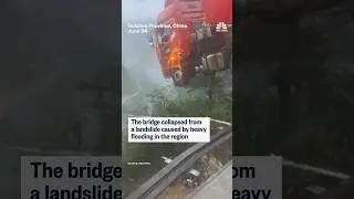 A truck with the driver still inside hangs over the edge of a collapsed bridge in southern China