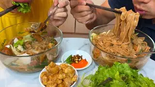 No Talking ASMR Mukbang: Fish Noodle Soup + Spicy Dip + Crispy Crunch