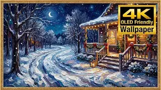 4K Wallpaper - Cozy Cabin Night - Enchanting Winter Glow