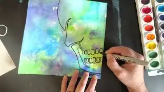 Wet on Wet Watercolor on Pencil and Outlining with Marker