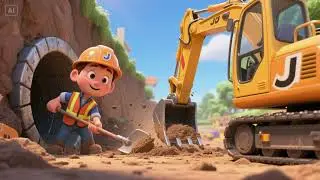 JJ Helps the Excavator Dig a Tunnel | Nursery Rhymes & Kids Songs