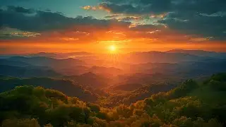 Beautiful Sunrise Over Mountains in Summer Morning