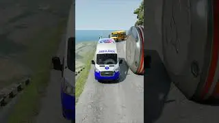 Cars & Ambualnce Van vs Giant Pit Bollards Crash - BeamNG.Drive