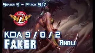 SKT T1 Faker AKALI vs AATROX Mid - Patch 9.17 KR Ranked