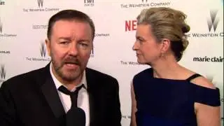 The Golden Globes 2015: Ricky Gervais & Jane Fallon Weinstein Afterparty Interview | ScreenSlam