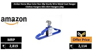 Amber Home Blue Color Non Slip Sturdy Wire Metal Coat Hanger Clothes Hangers Slim Shirt Hangers 20p