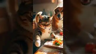 Cat & Dog Cooking Together | Funny Cute Cooking Story | #shortsfeed #ytshort