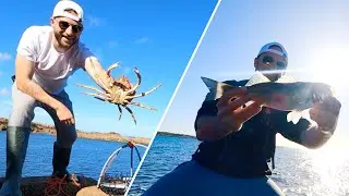 Lure fishing for SEA BASS and catching SPIDER CRABS | Homemade CRAB WHEEL!