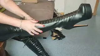 Black #heels #boots and #shiny Pants