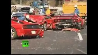 14 Ferrari Cashes: 14 super cars pile-up in Japan