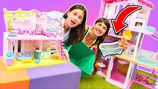 Oyuncak evi oyunları! Oyuncak Barbie evi VS Shopkins evi VS Monster High oyuncak evi!