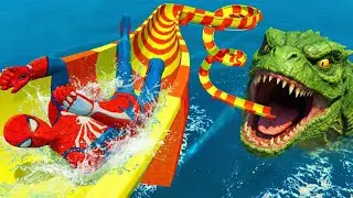 سبايدرمان Amazing Spiderman VS The Green Spiderman  Extreme Water Slides Ragdolls GTA 5 Superhero
