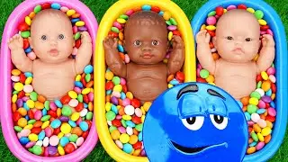 Rainbow Satisfying Video l ASMR Mixing Candy & Skittles in Three Bathtubs with M&M's Slime