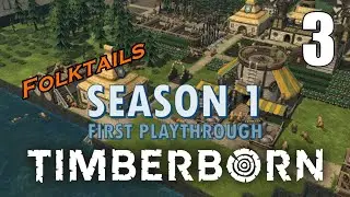 START TO DAM RIVER, COZY FIRE  - Timberborn Folktails [03] First Playthrough // SEASON 1 - PART 3