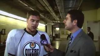 Gene Principe interviewing Taylor Hall, playing center 1st time - Oilers at Dallas 01-11-2011