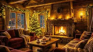 Cozy Christmas Ambience 🎄 Soft Snow & Warm Fireplace &bull; Relaxing Holiday Music