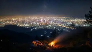 Urban Night Camping with Crackling Fire & Tokyo Skyline | Relaxing ASMR0106