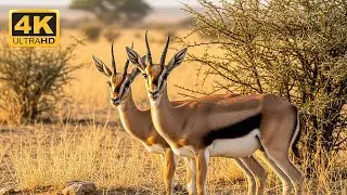 African savanna animals: Survival in the wild, set to piano and guitar music.