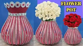 Guldasta Banane Ka Tarika |  How To Make Flower Pot | Glitter Paper Flower pot