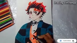 Amazing Tanjiro Colour Drawing 😍🔥 | Anime Character Art